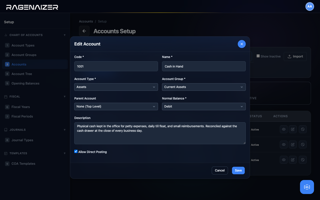 Account edit modal