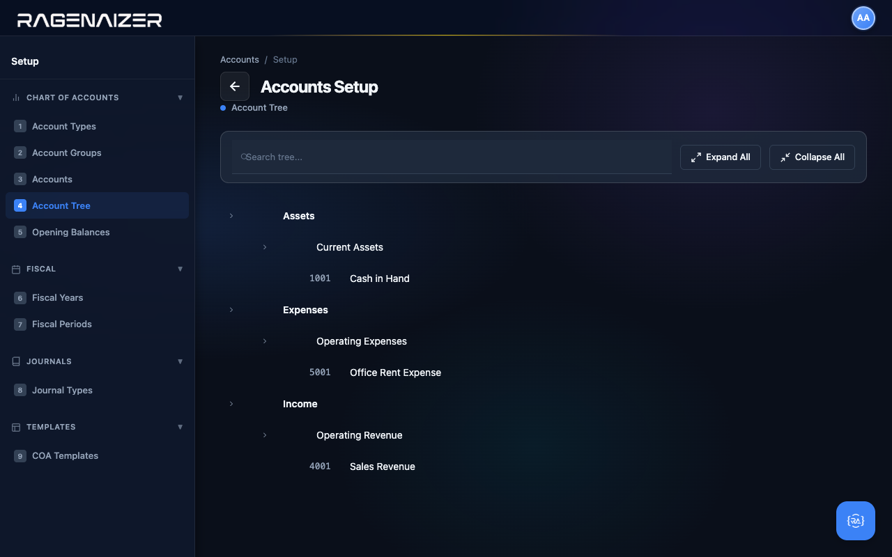 Account tree fully expanded
