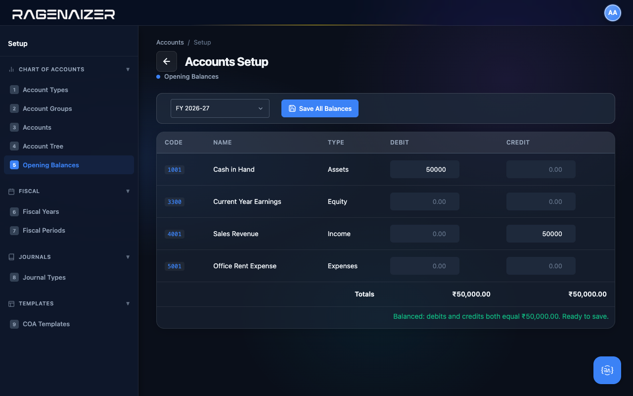 Opening balances saved and reloaded