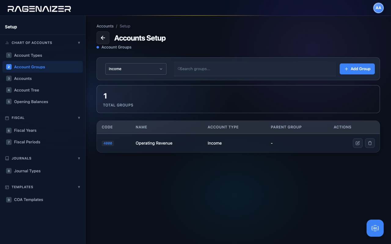 Account groups filtered to Income