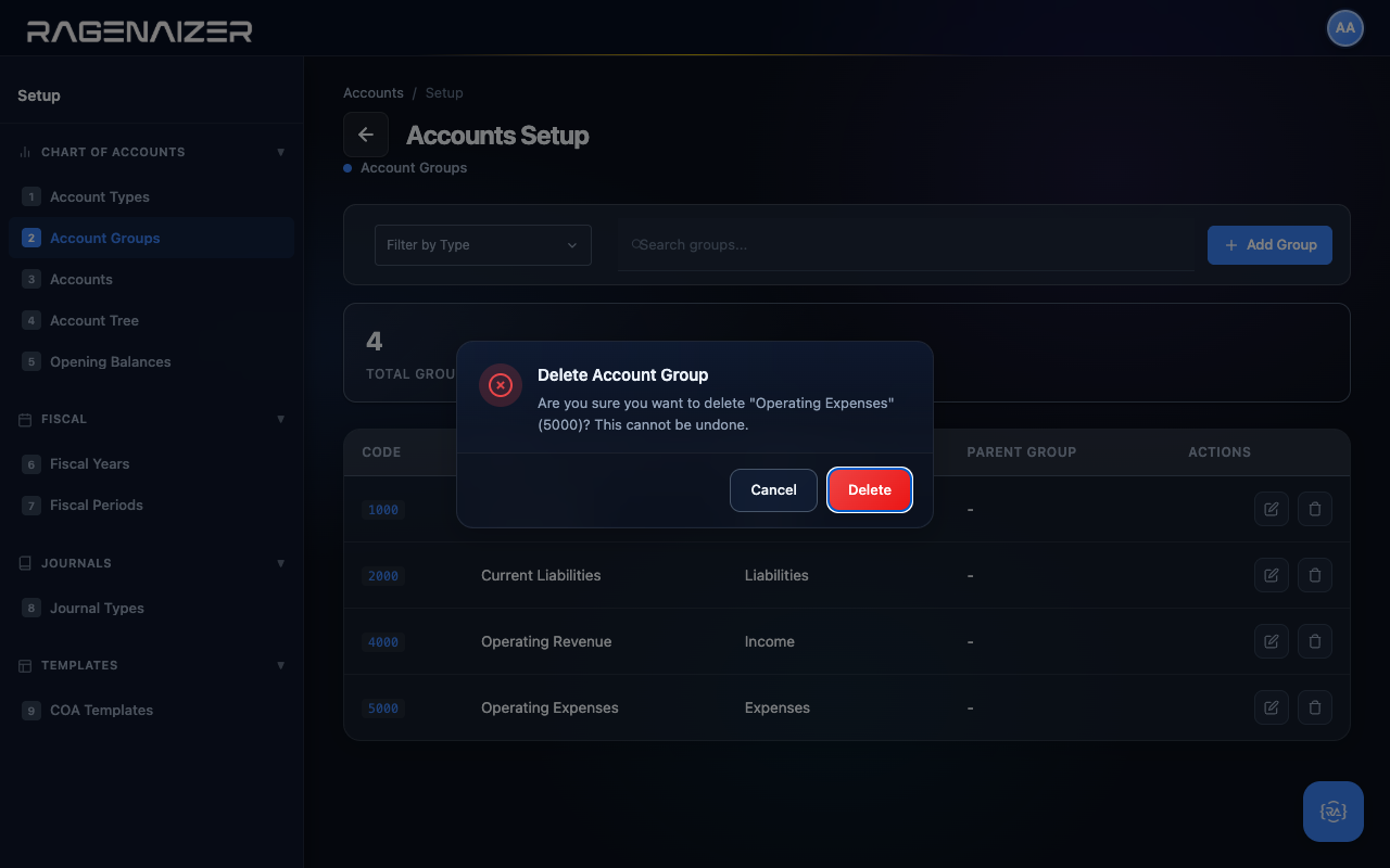 Delete account group confirm dialog