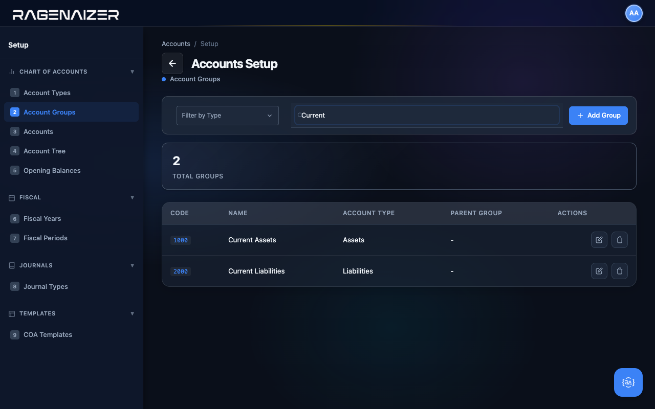 Search the account groups for "current"
