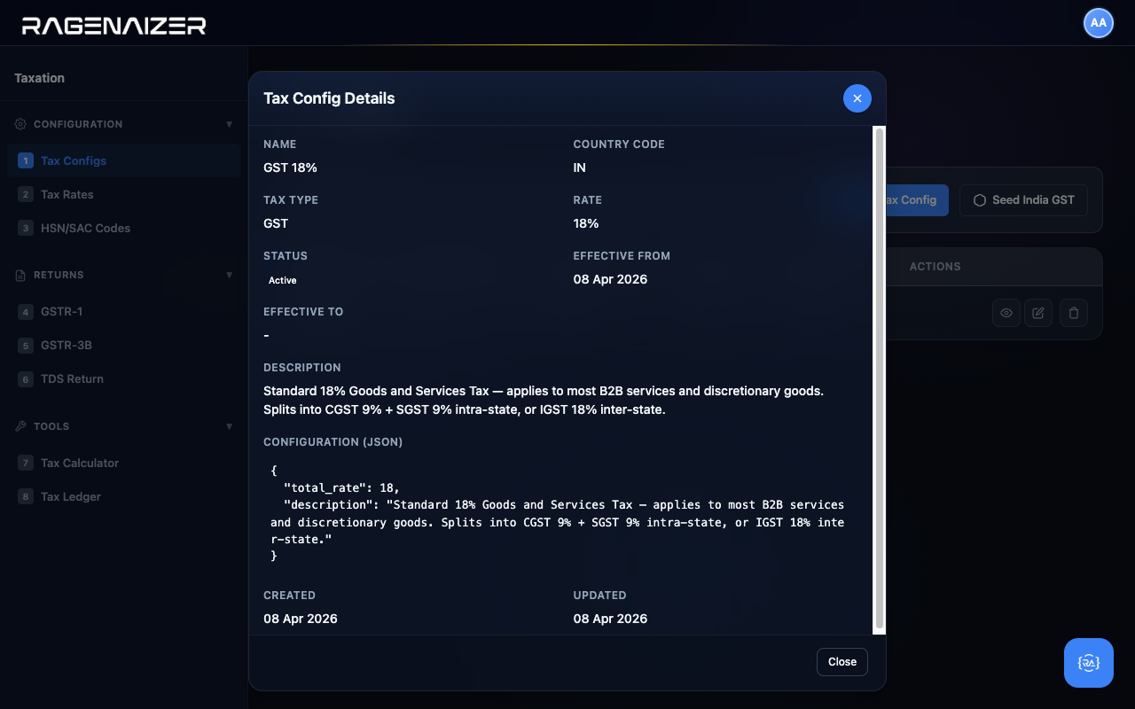 Tax config detail modal