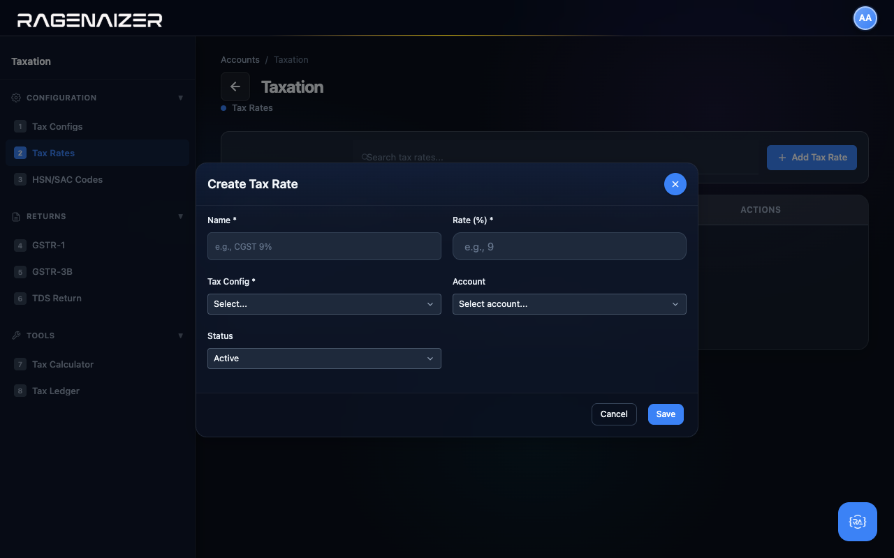 Create Tax Rate modal