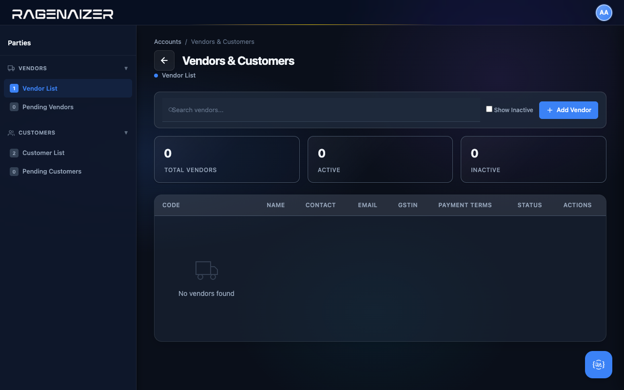 Vendors & Customers landing page