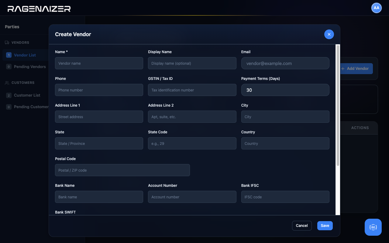 Vendor modal empty