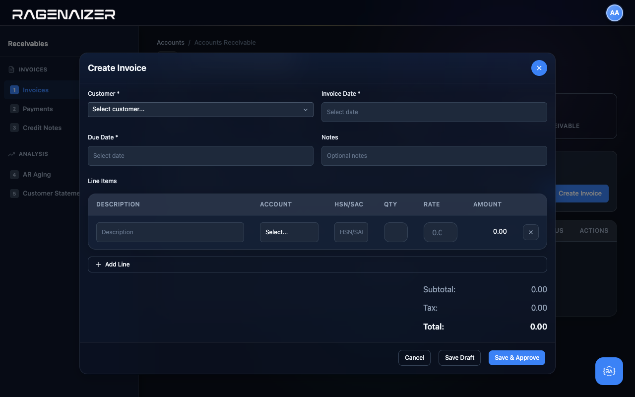 Invoice modal, empty