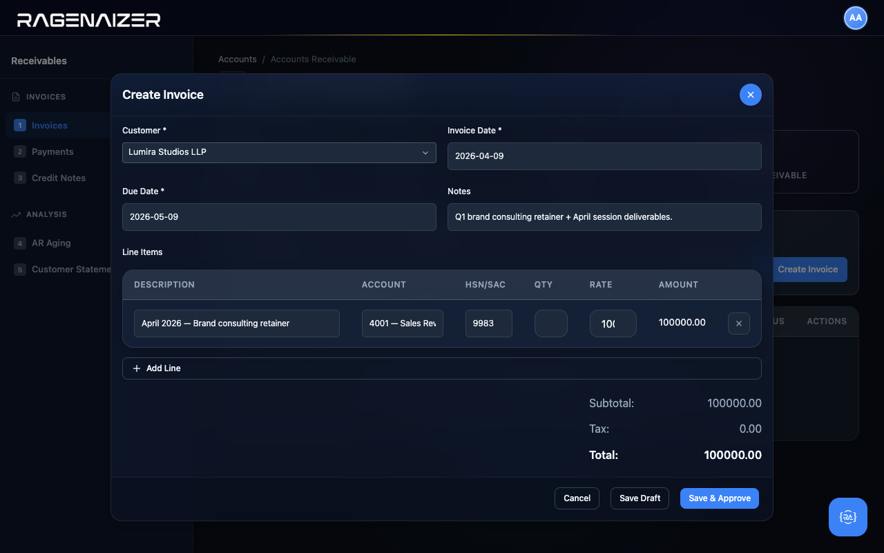 Invoice modal filled