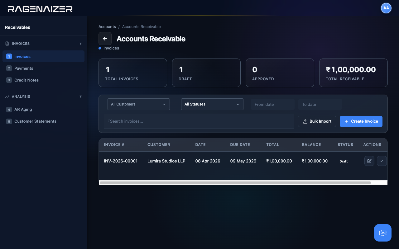 Invoice saved as draft