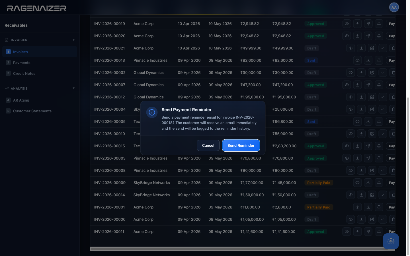 Send Reminder confirmation dialog