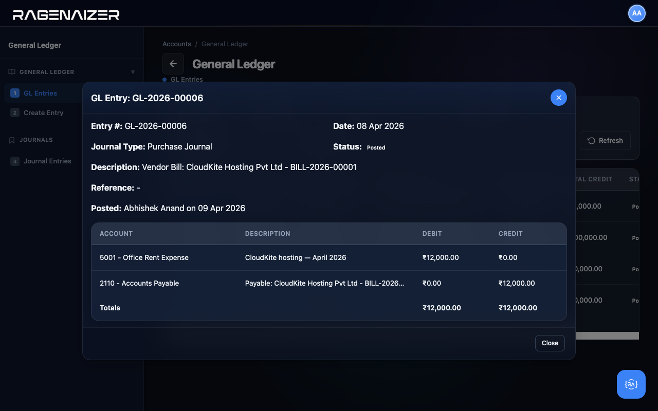 GL entry detail modal