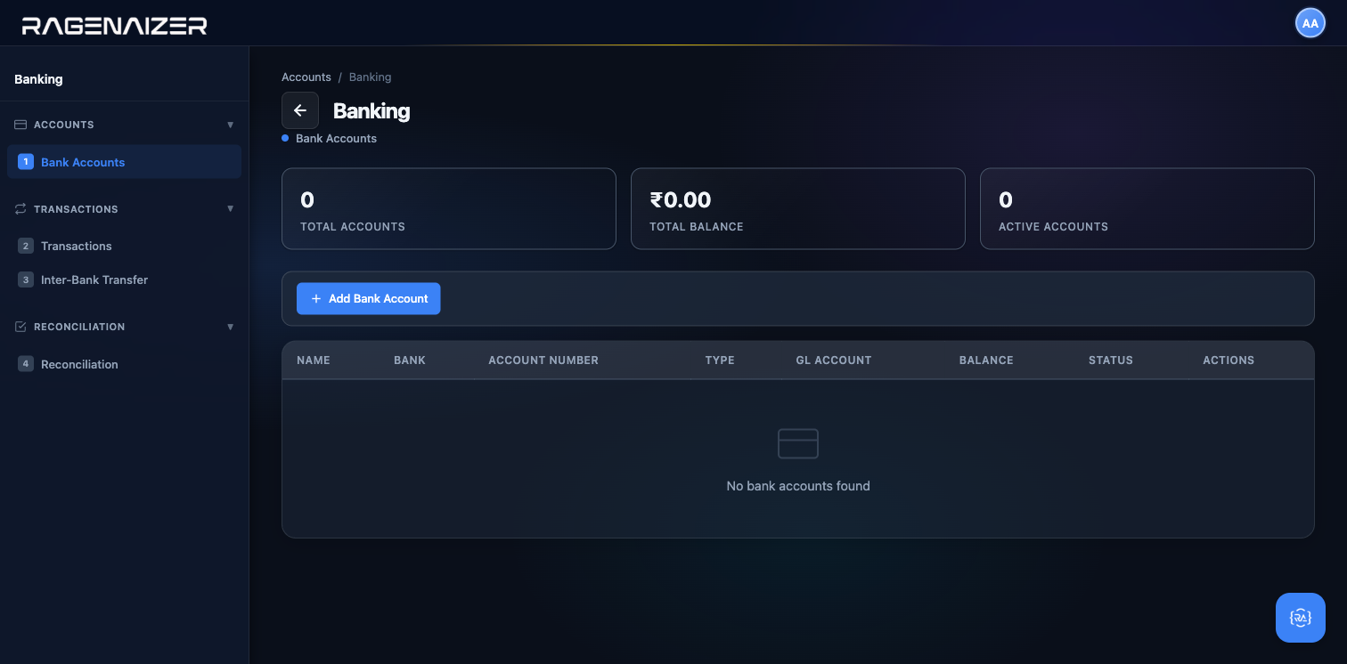 Banking page empty state