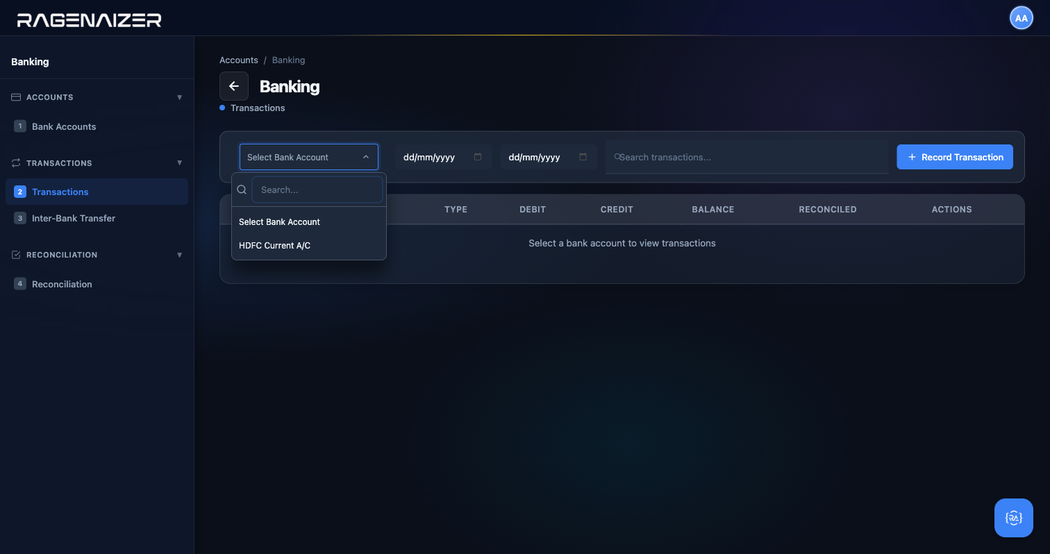 Bank filter dropdown