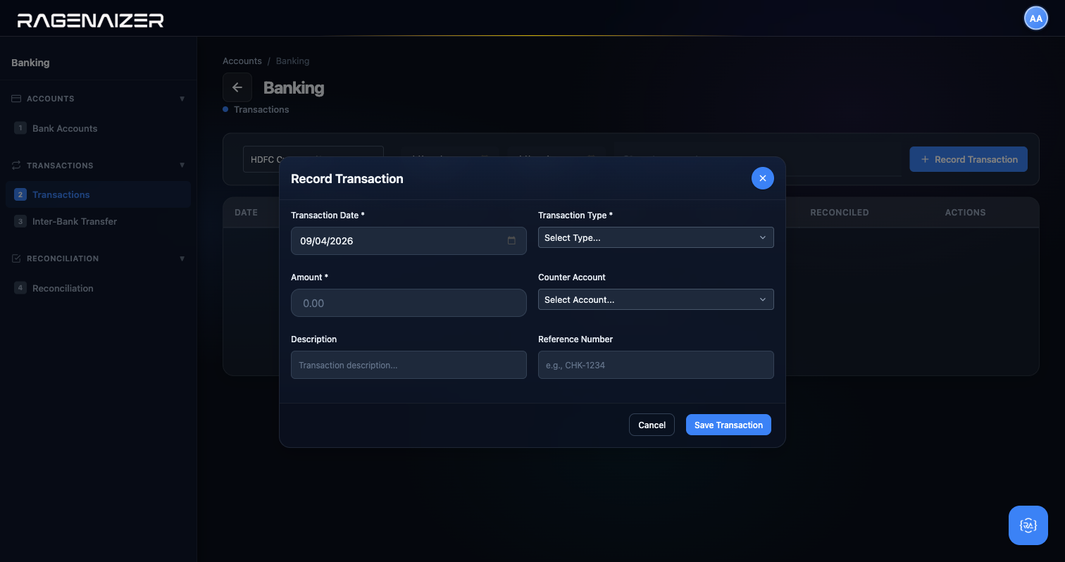 Record Transaction empty modal