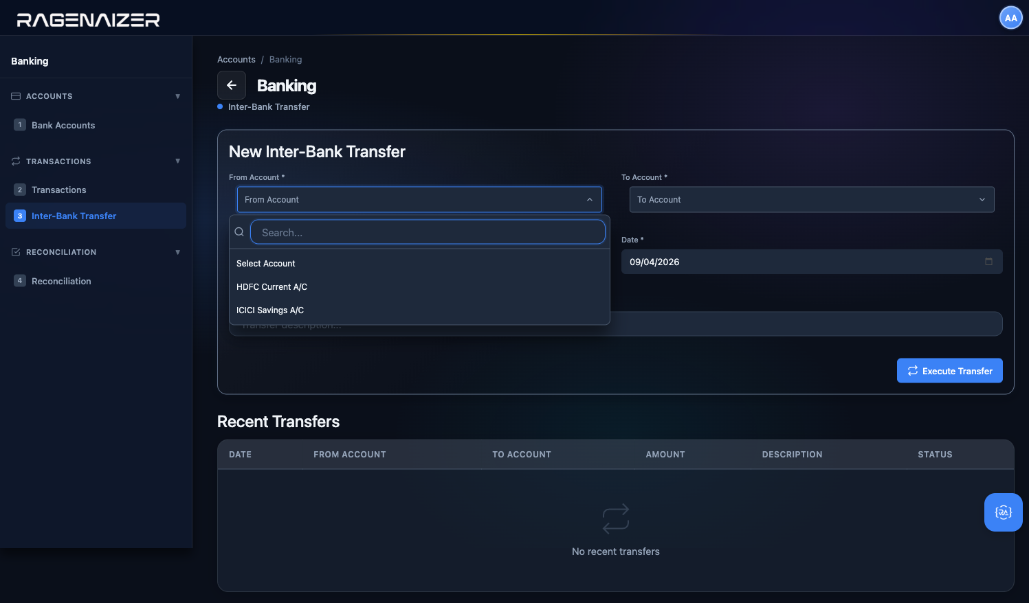 From Account dropdown