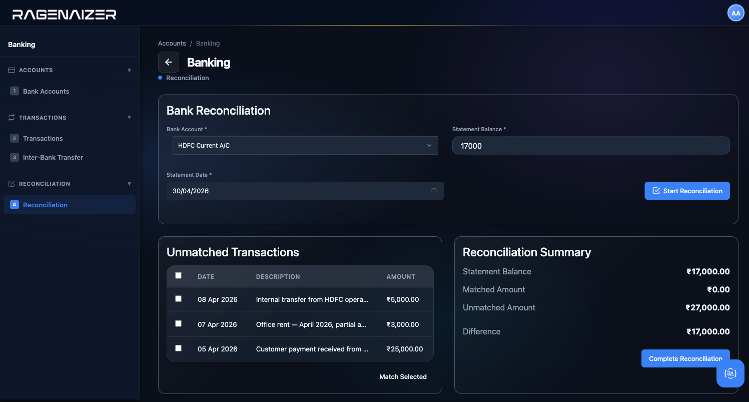 Reconciliation workspace
