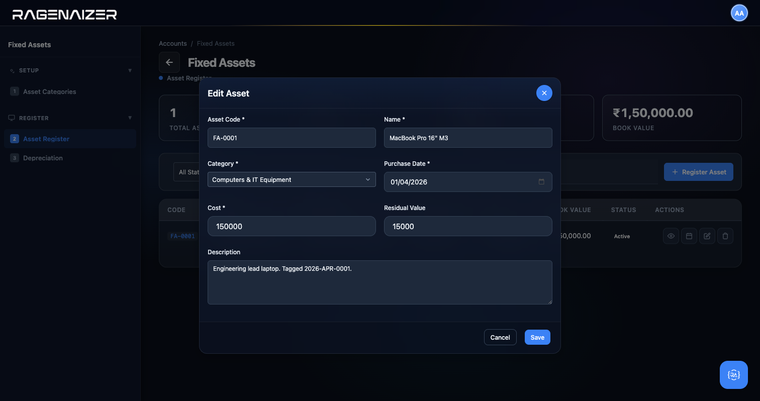 Asset edit prefilled