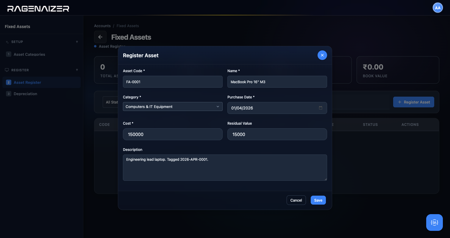 Asset modal filled