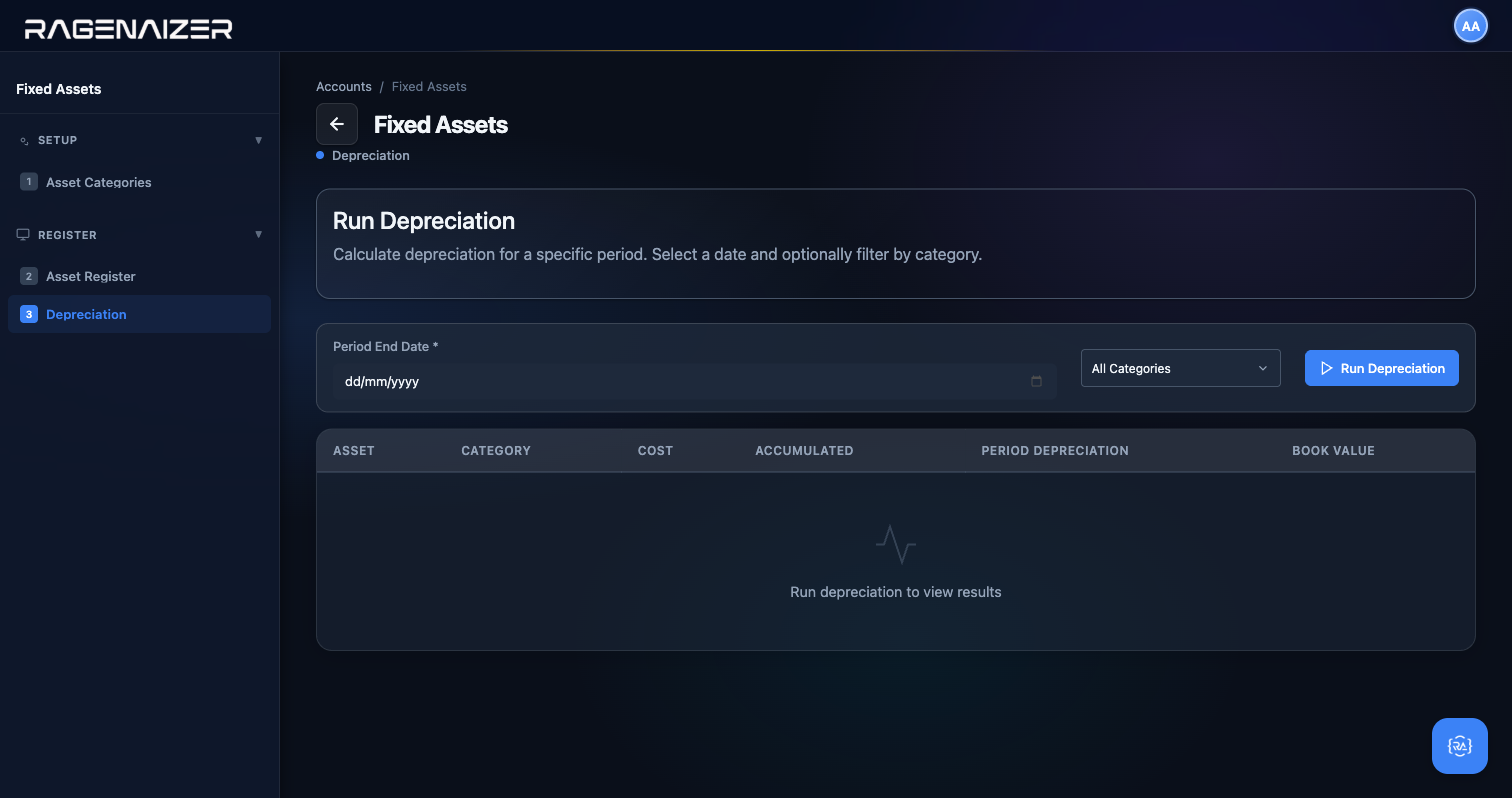 Depreciation tab