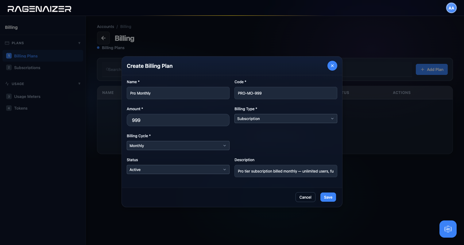 Plan modal filled