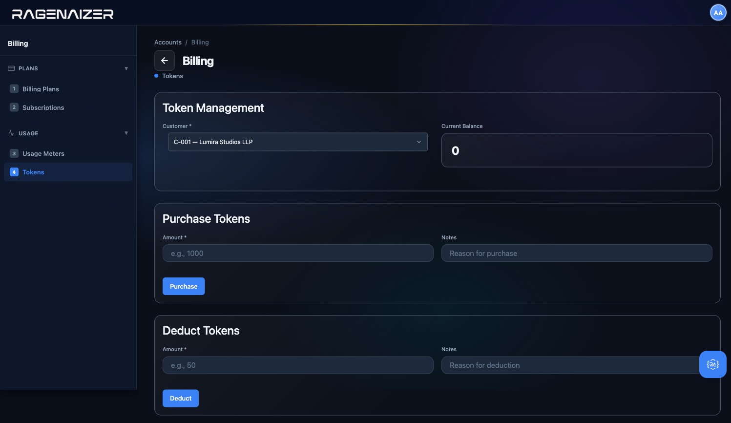 Tokens customer picked