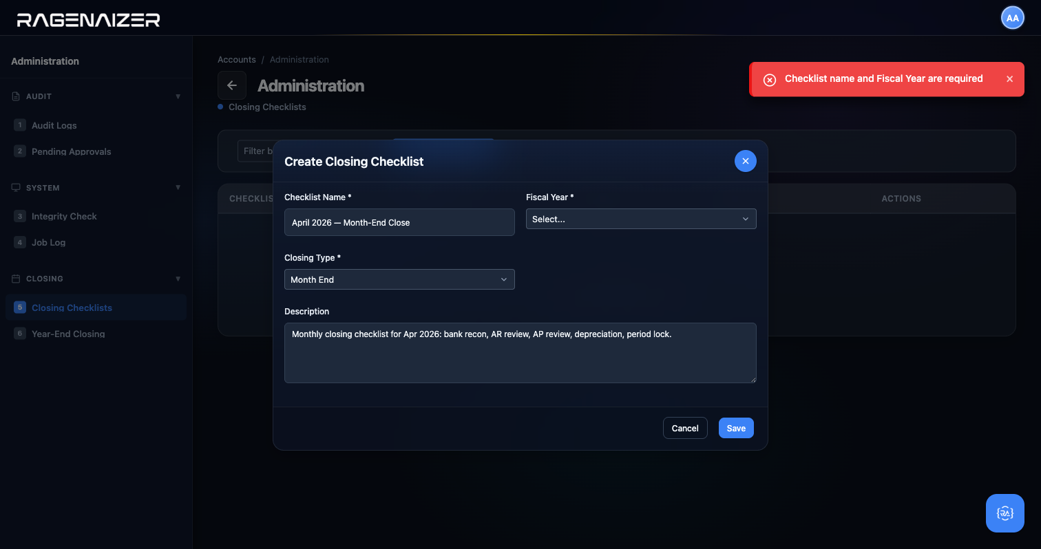 Closing checklist saved