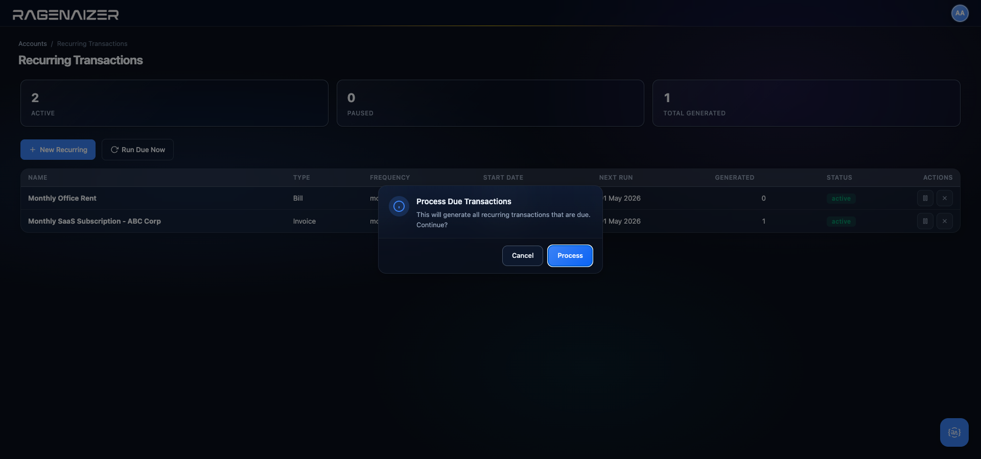 Run Due Now confirmation dialog