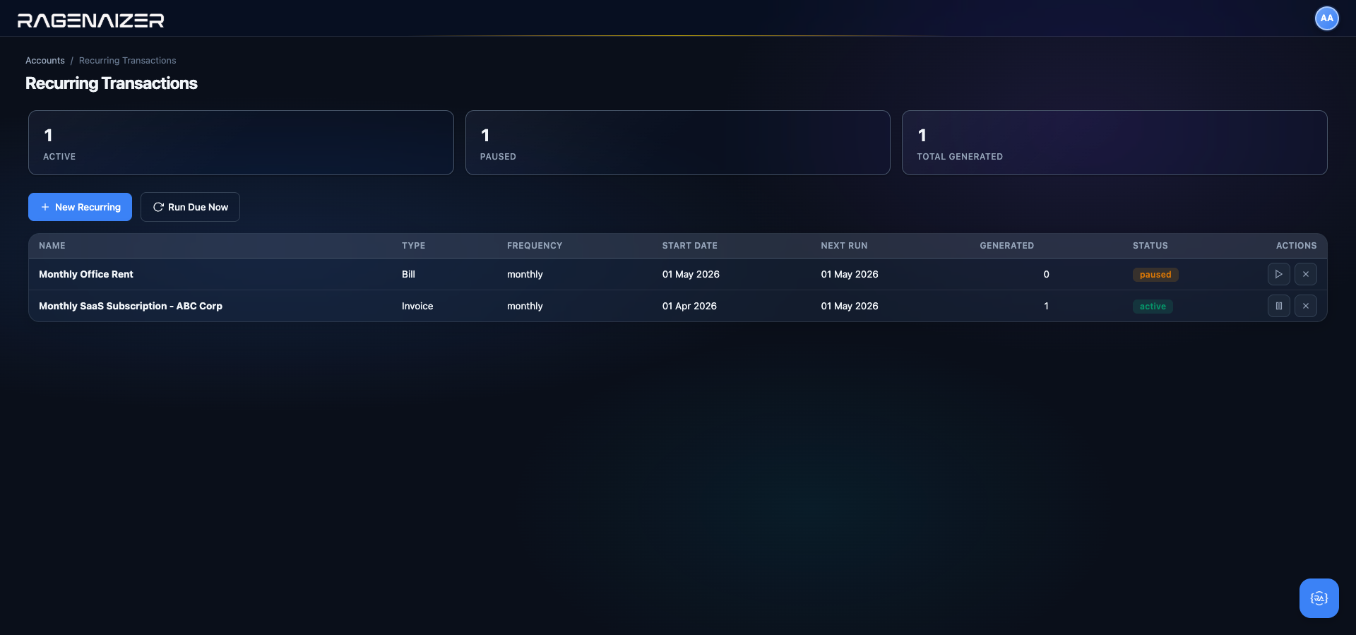 Recurring schedule paused