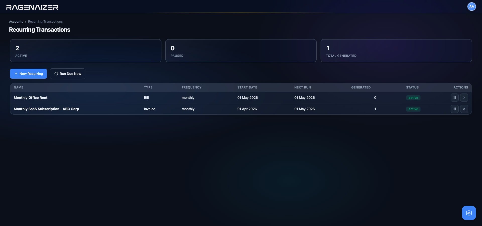 Recurring schedule resumed