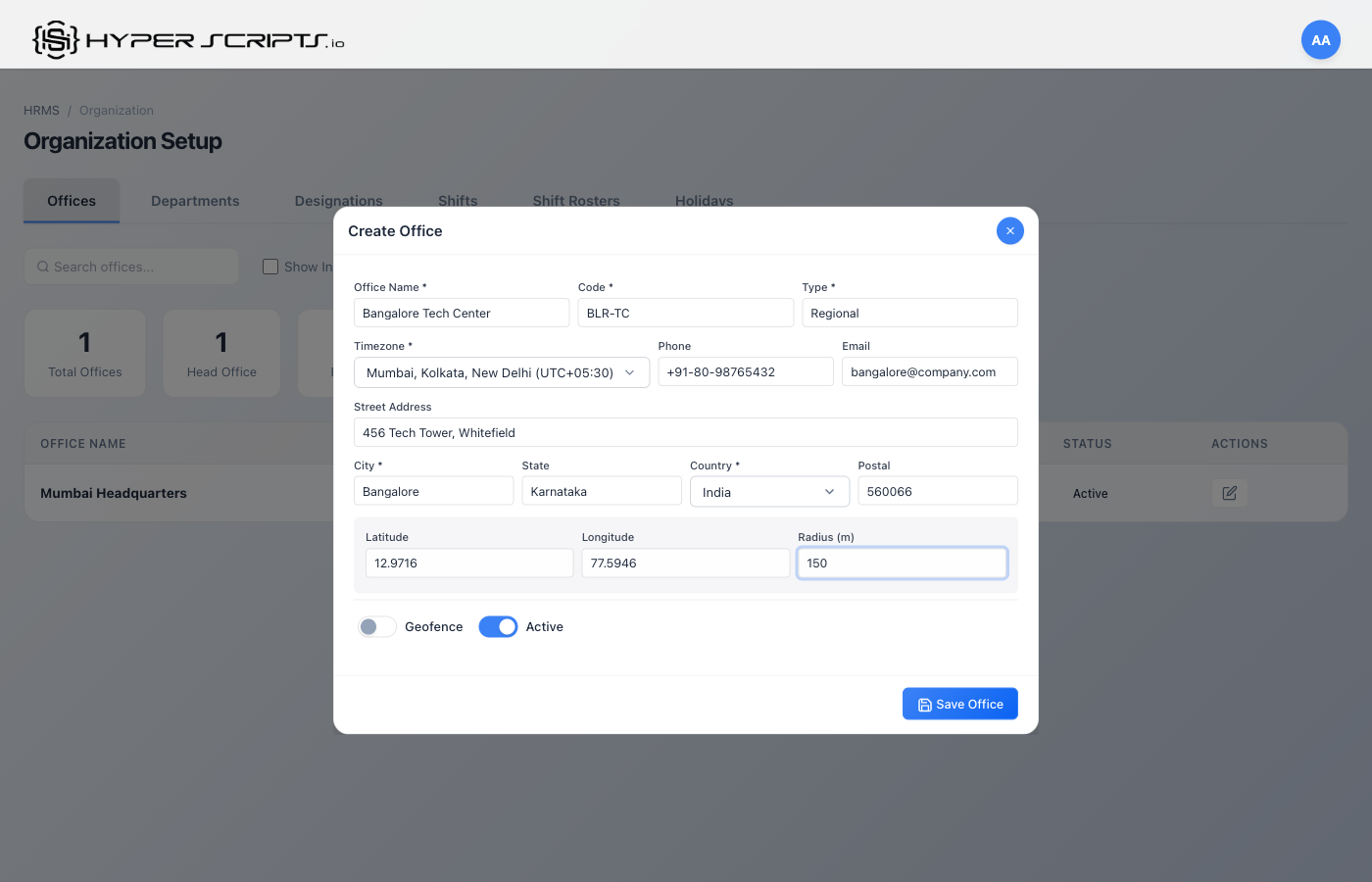 Bangalore Office Modal