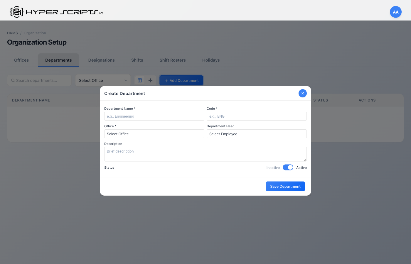 Empty Department Modal