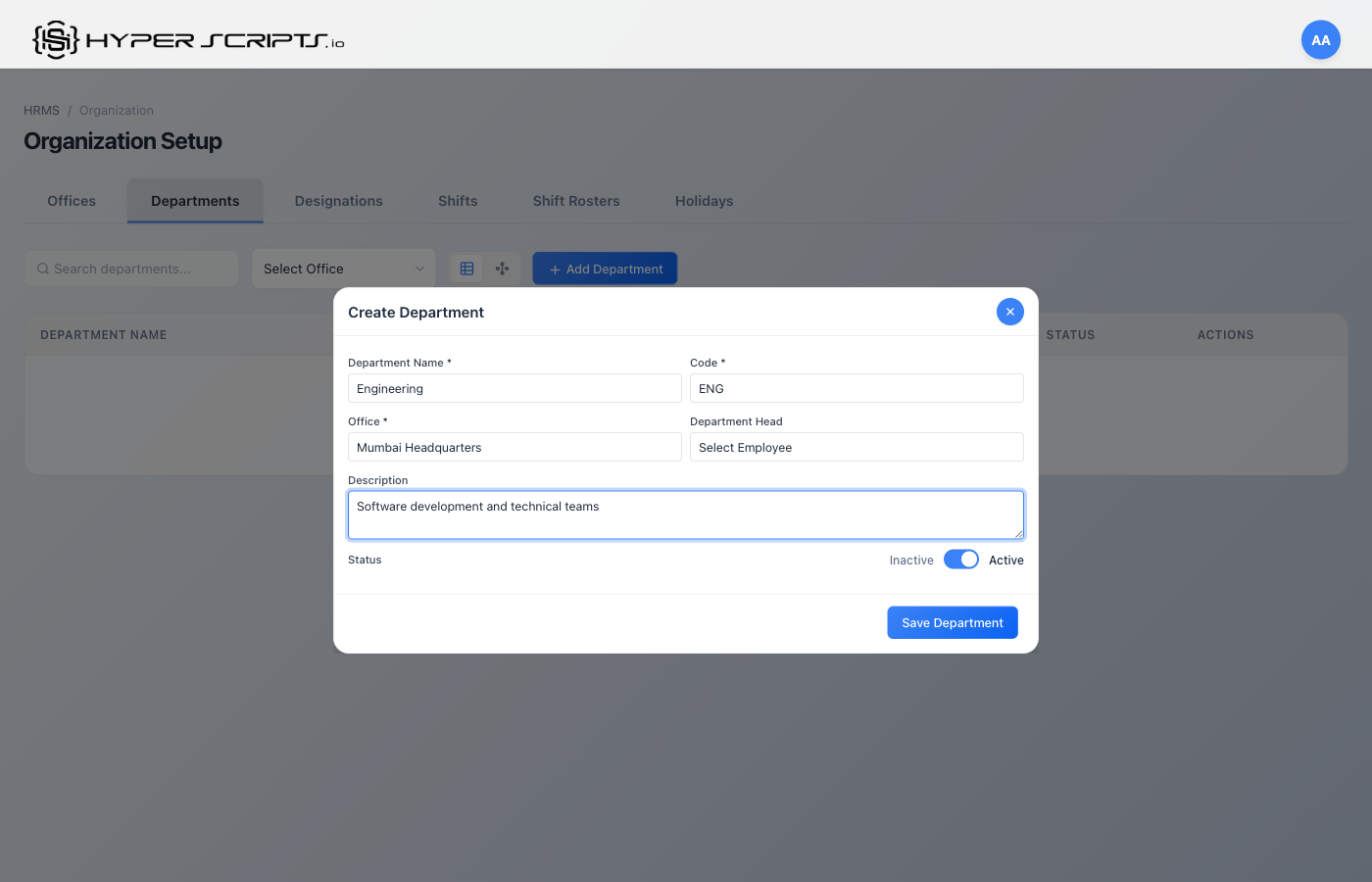 Filled Department Modal
