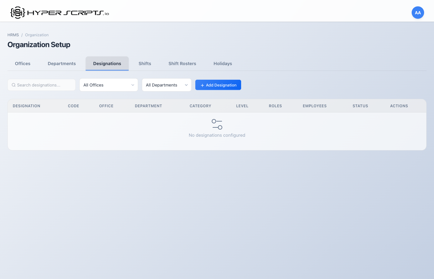 Empty Designations Tab