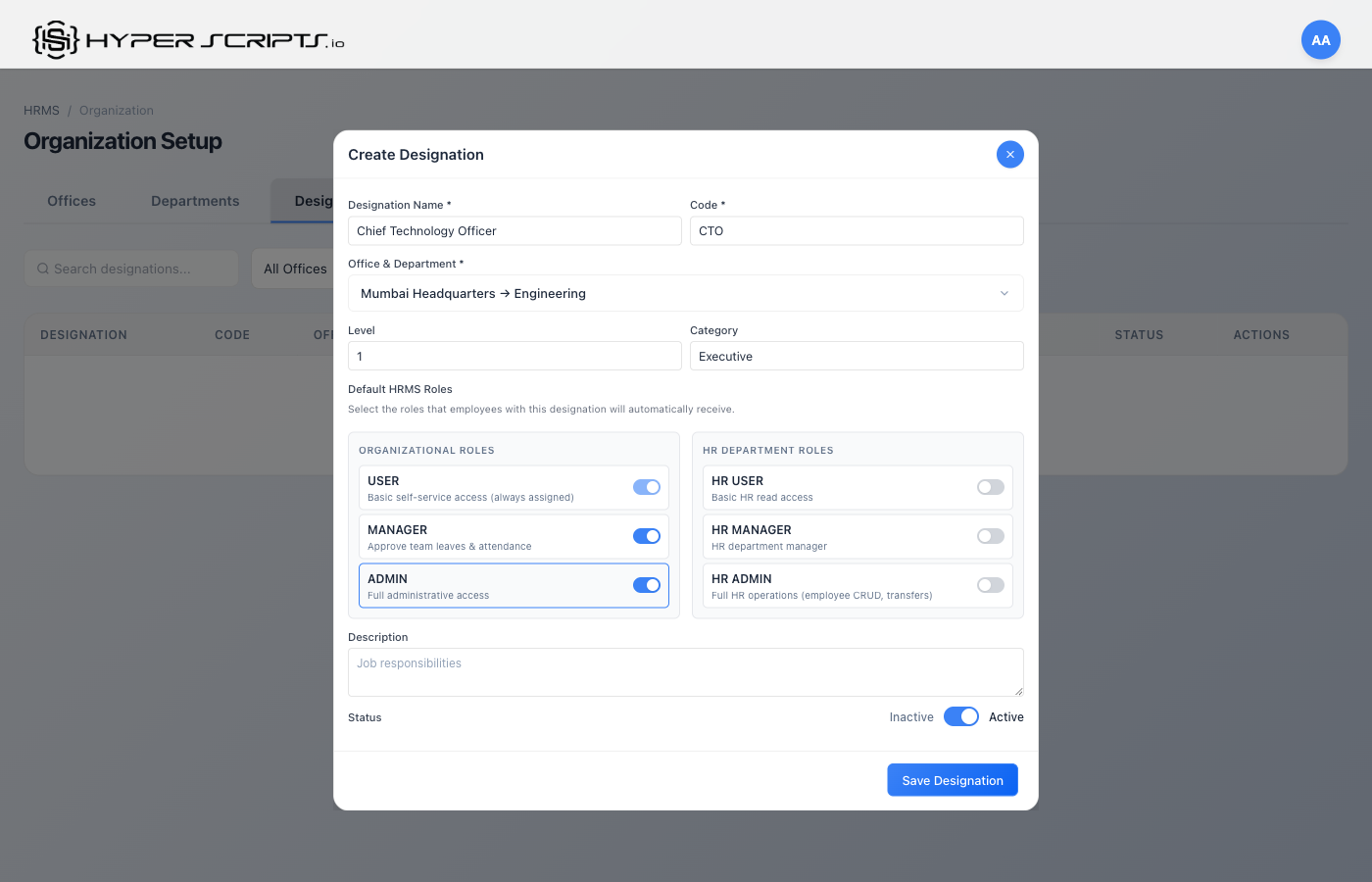 Filled Designation Modal