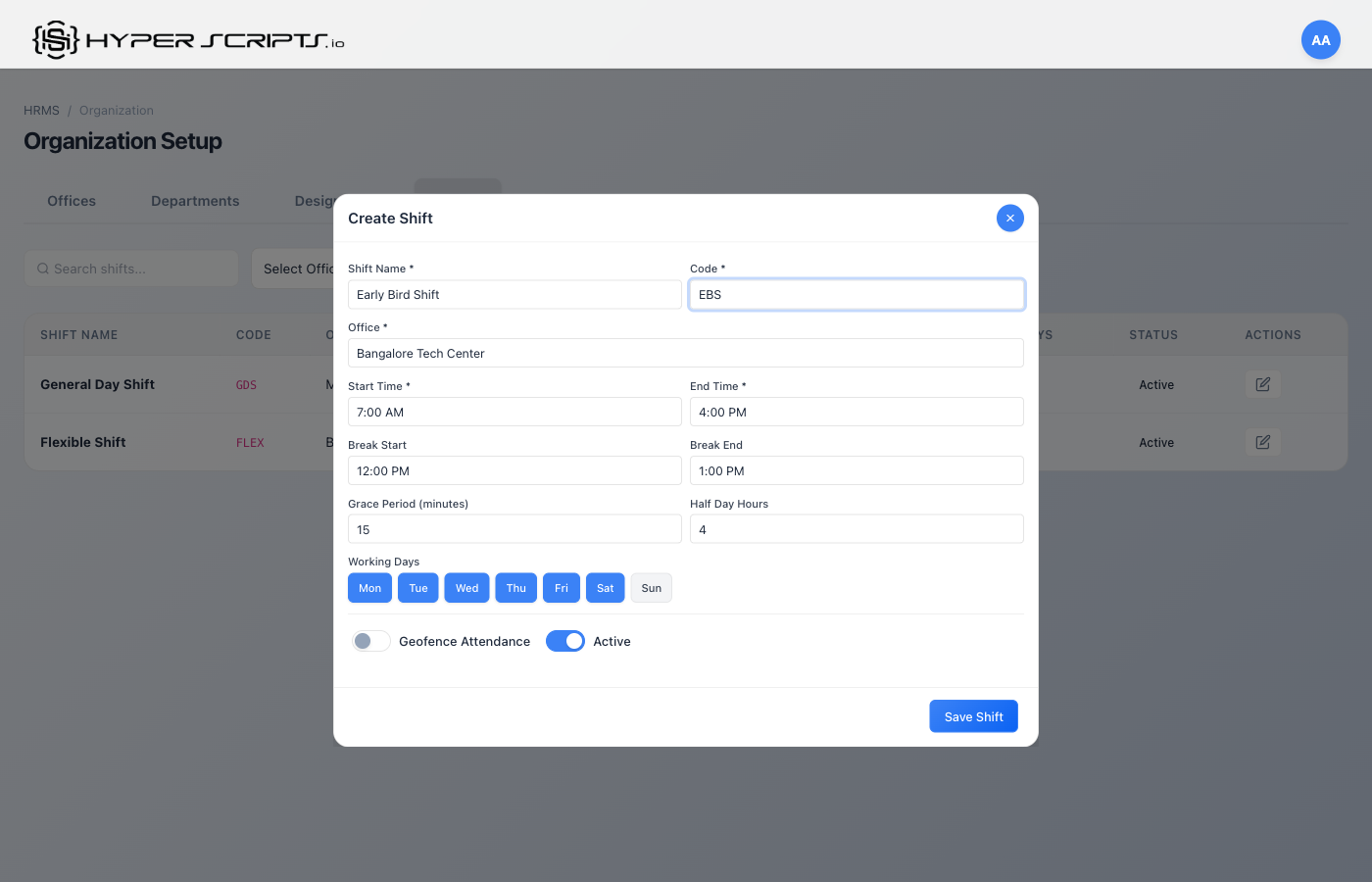 Early Bird Shift Modal