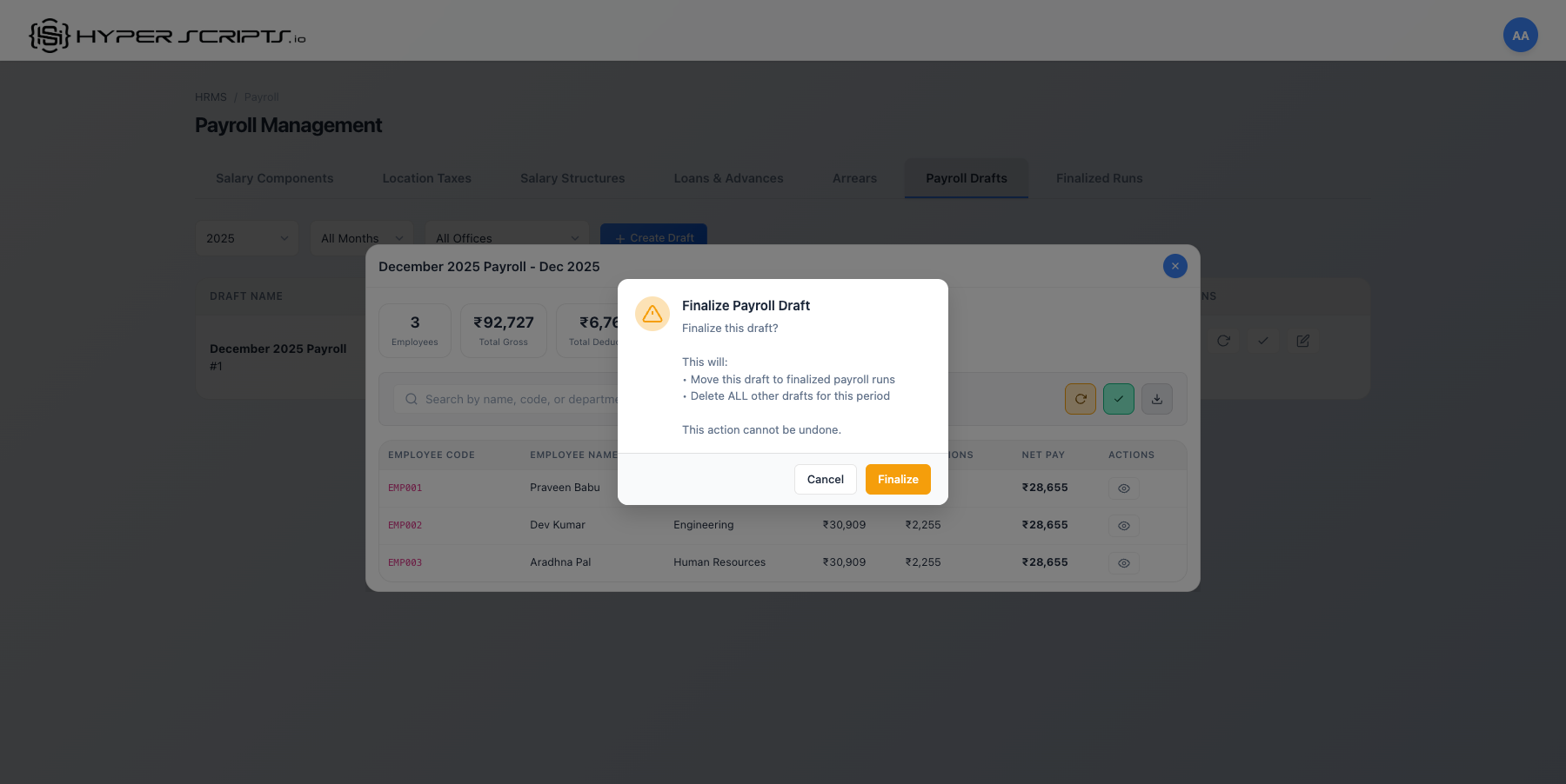 Finalize Confirmation