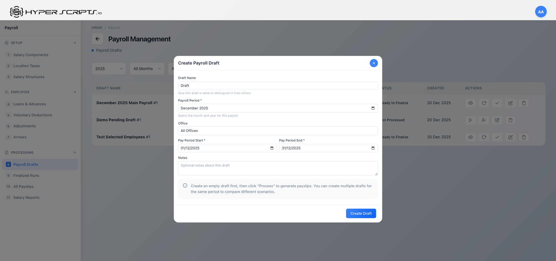 Create Draft with Month Picker