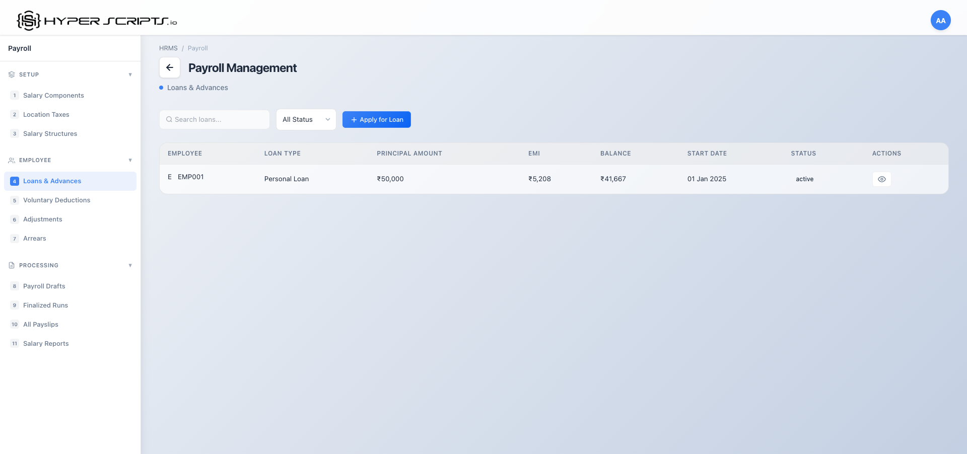 Loans with Status Filter