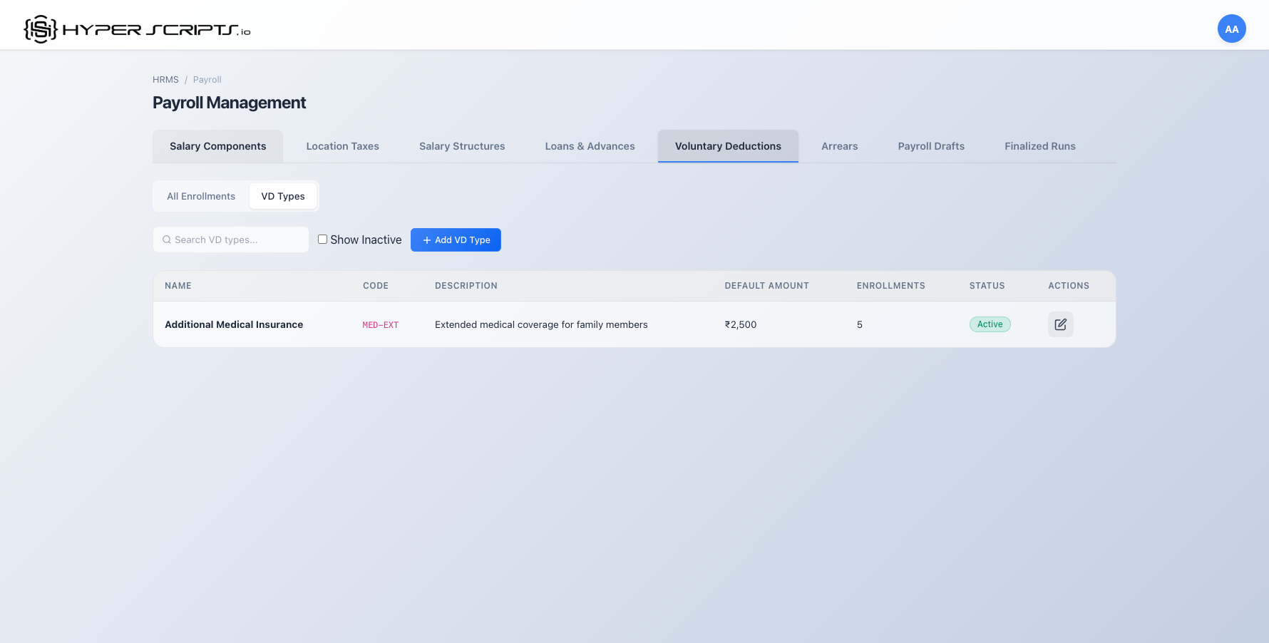 VD Types Tab Overview