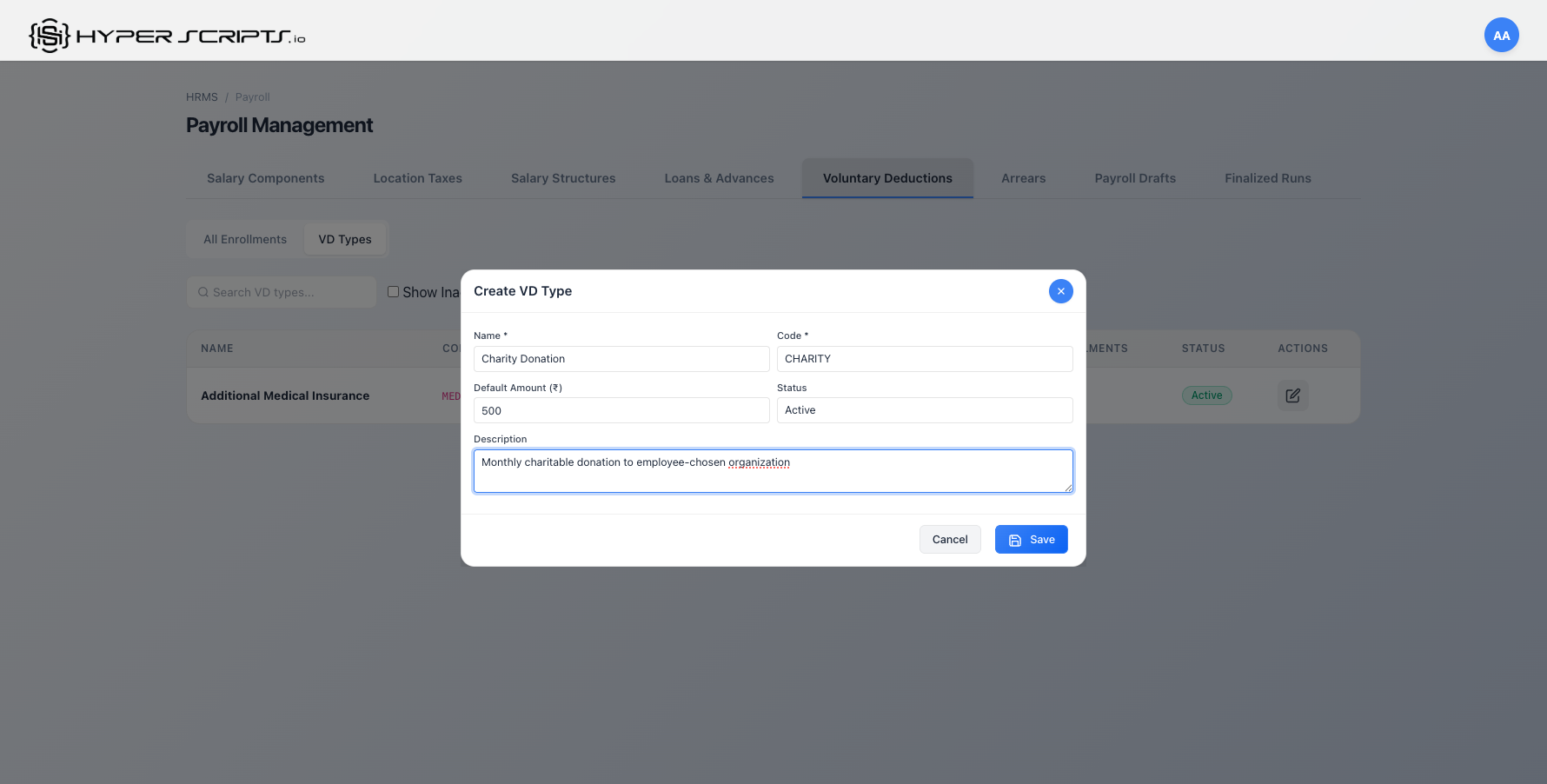 Create VD Type Modal Filled