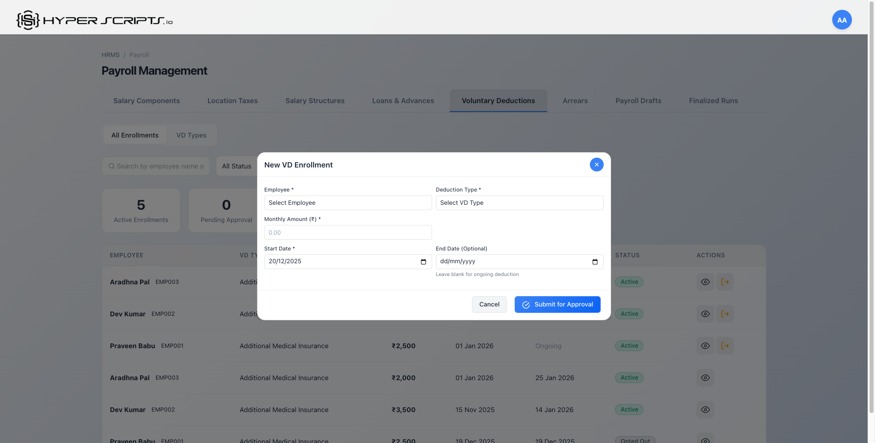 New Enrollment Modal Empty