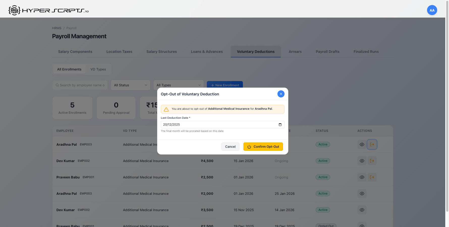 Opt-Out Confirmation Modal