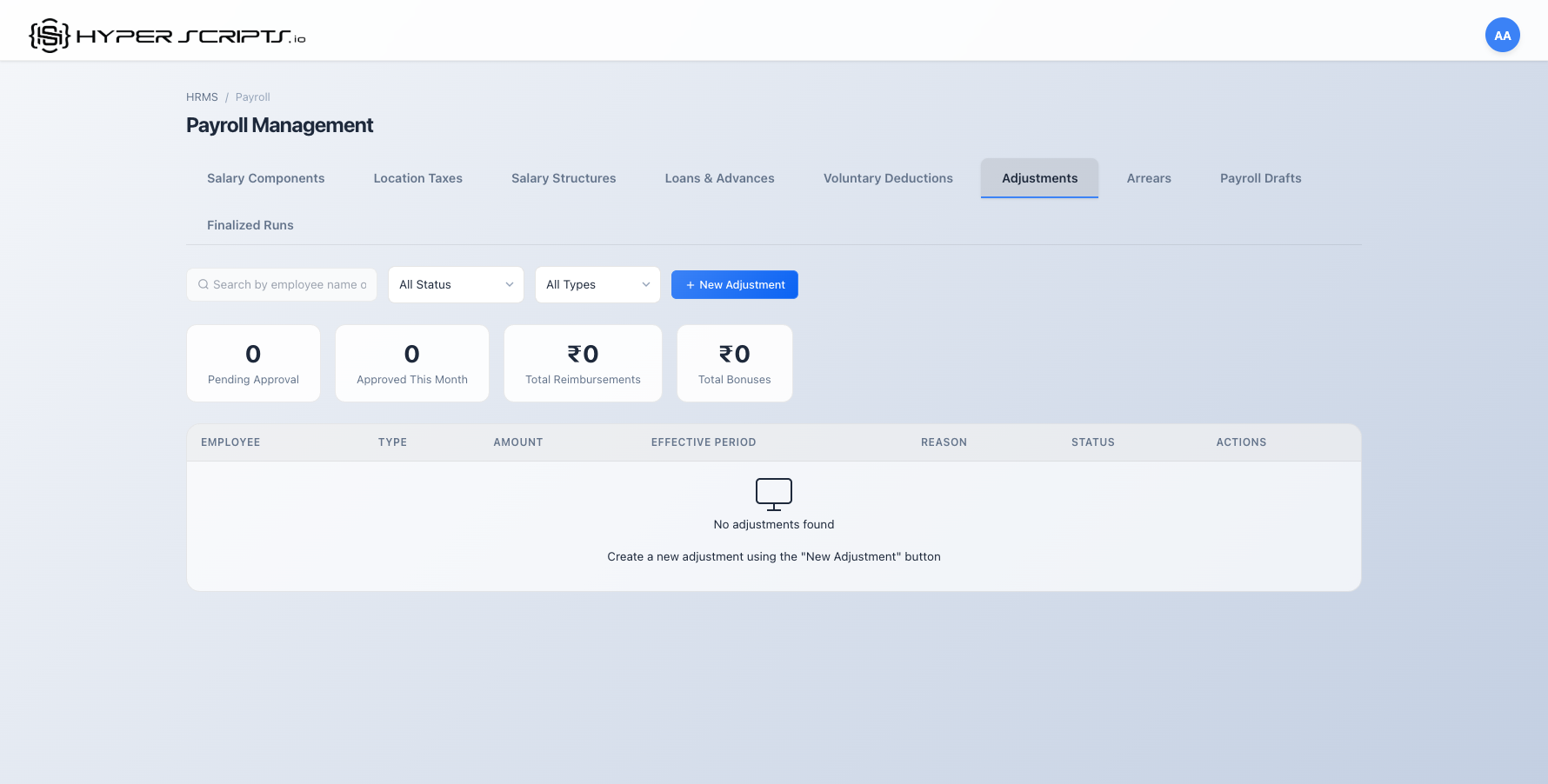 Adjustments Tab Empty State