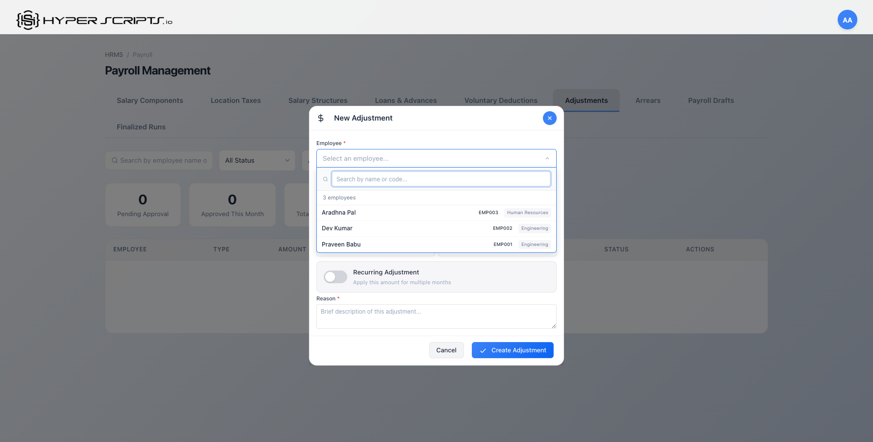 Employee Dropdown Selection