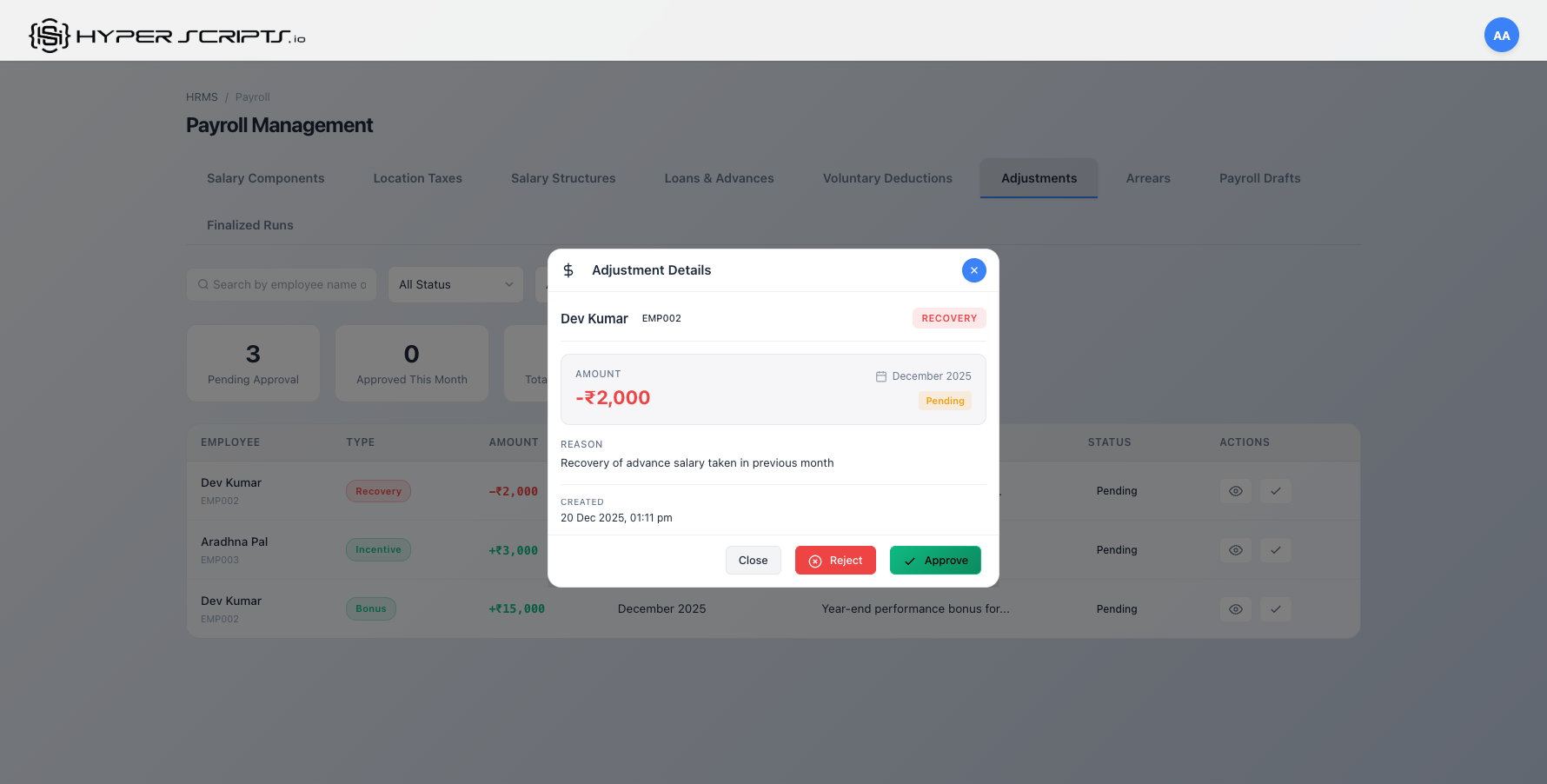 View Details with Actions