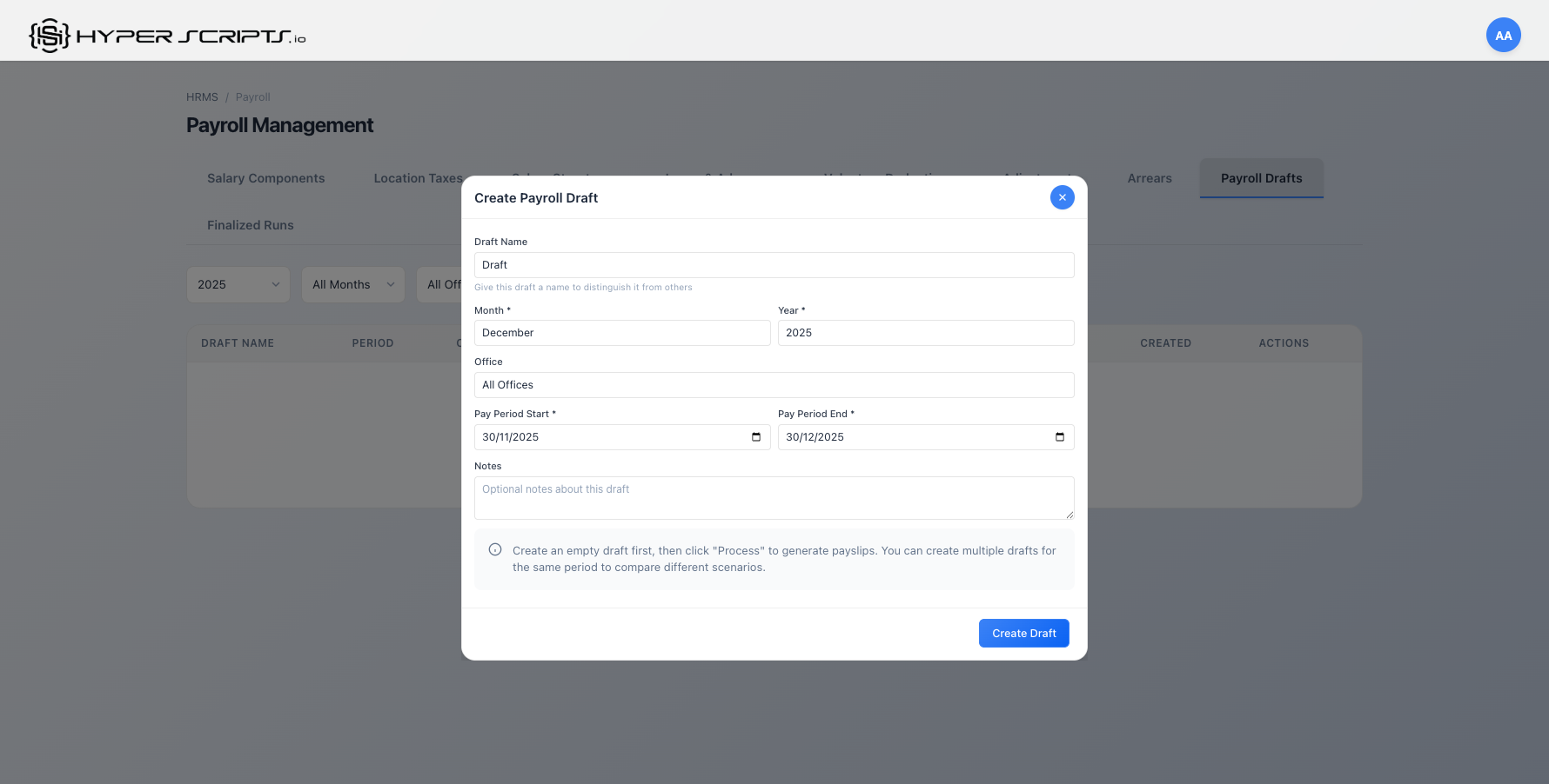 Create Draft Modal