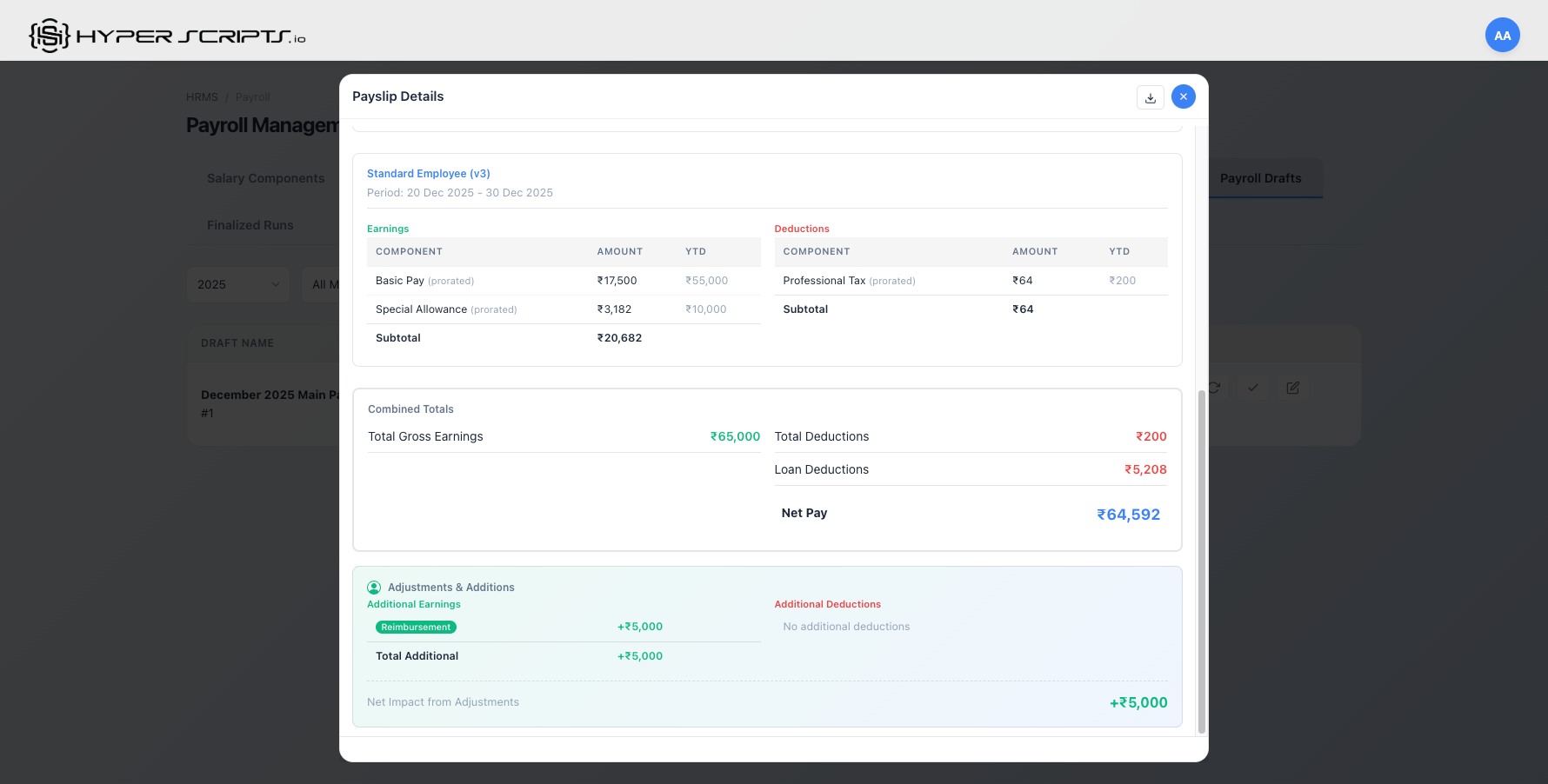 Payslip with Reimbursement