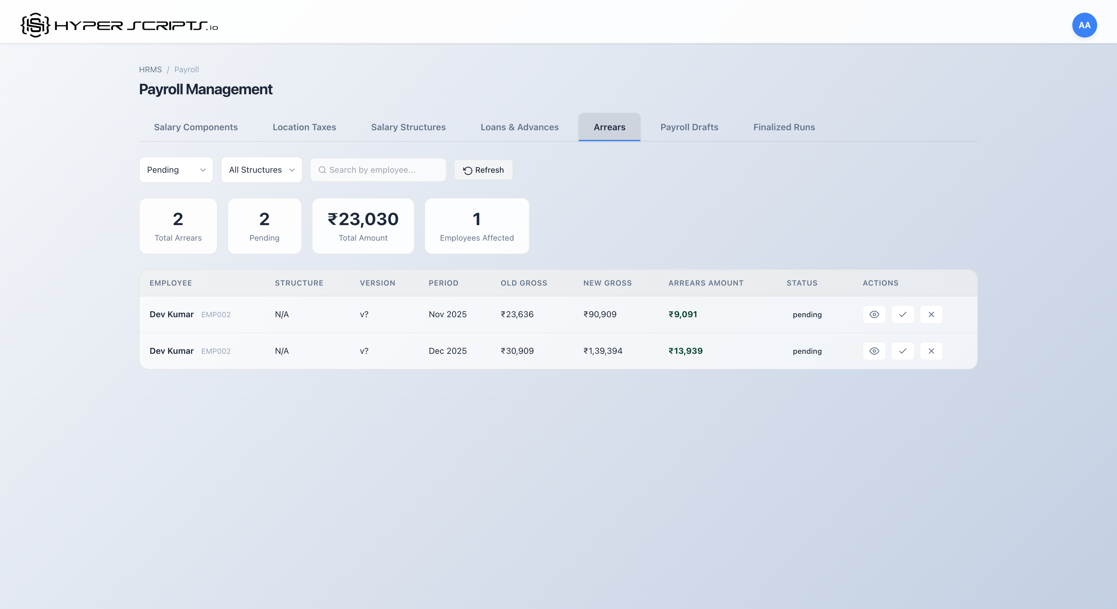 CTC Revision Arrears Tab