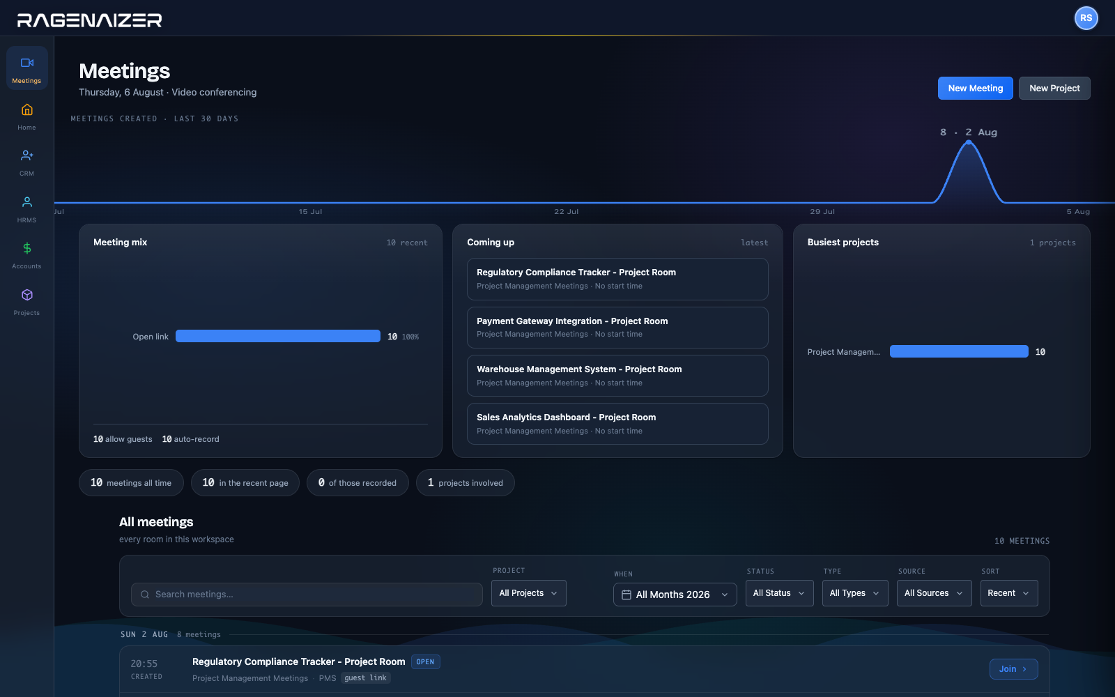 Ragenaizer Meetings — a call with live captions and a summary